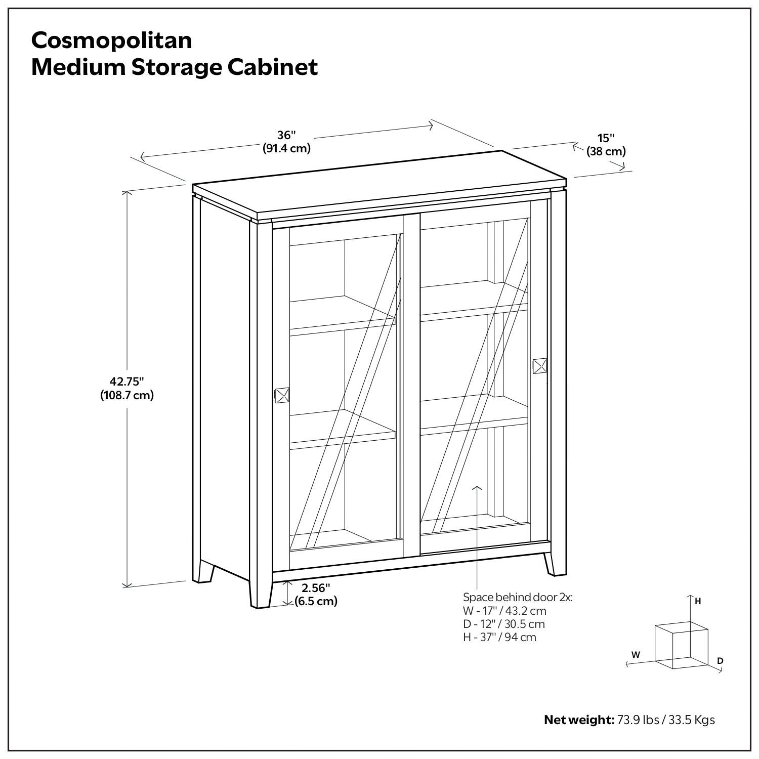Cosmopolitan Handcrafted Medium Storage Cabinet, glass-front accent cabinet with two doors on Tampa Home & Garden Store
