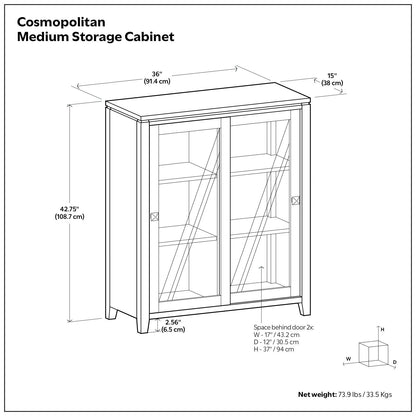 Cosmopolitan Handcrafted Medium Storage Cabinet, glass-front accent cabinet with two doors on Tampa Home & Garden Store