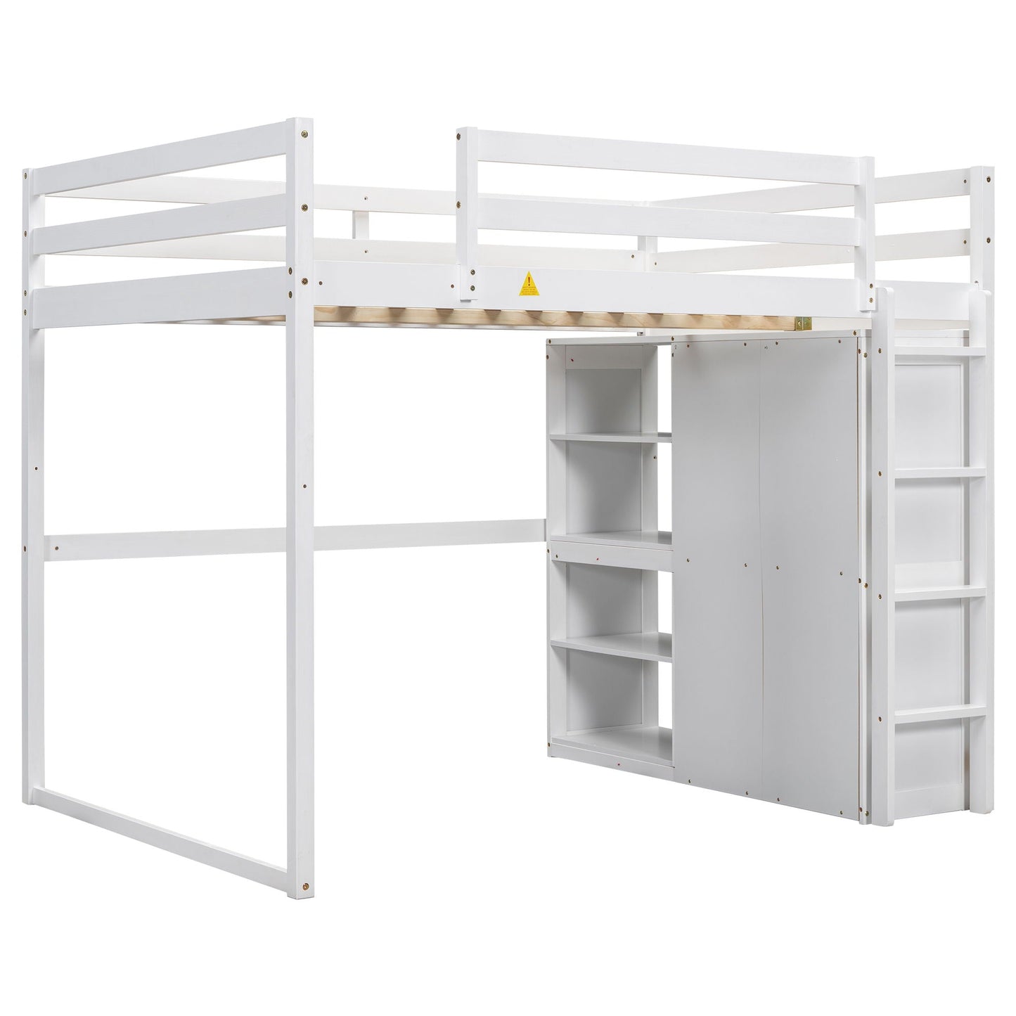 Loft bed with built-in wardrobe, storage shelves and LED light in white by HouseOfZazla on Tampa Home & Garden Store