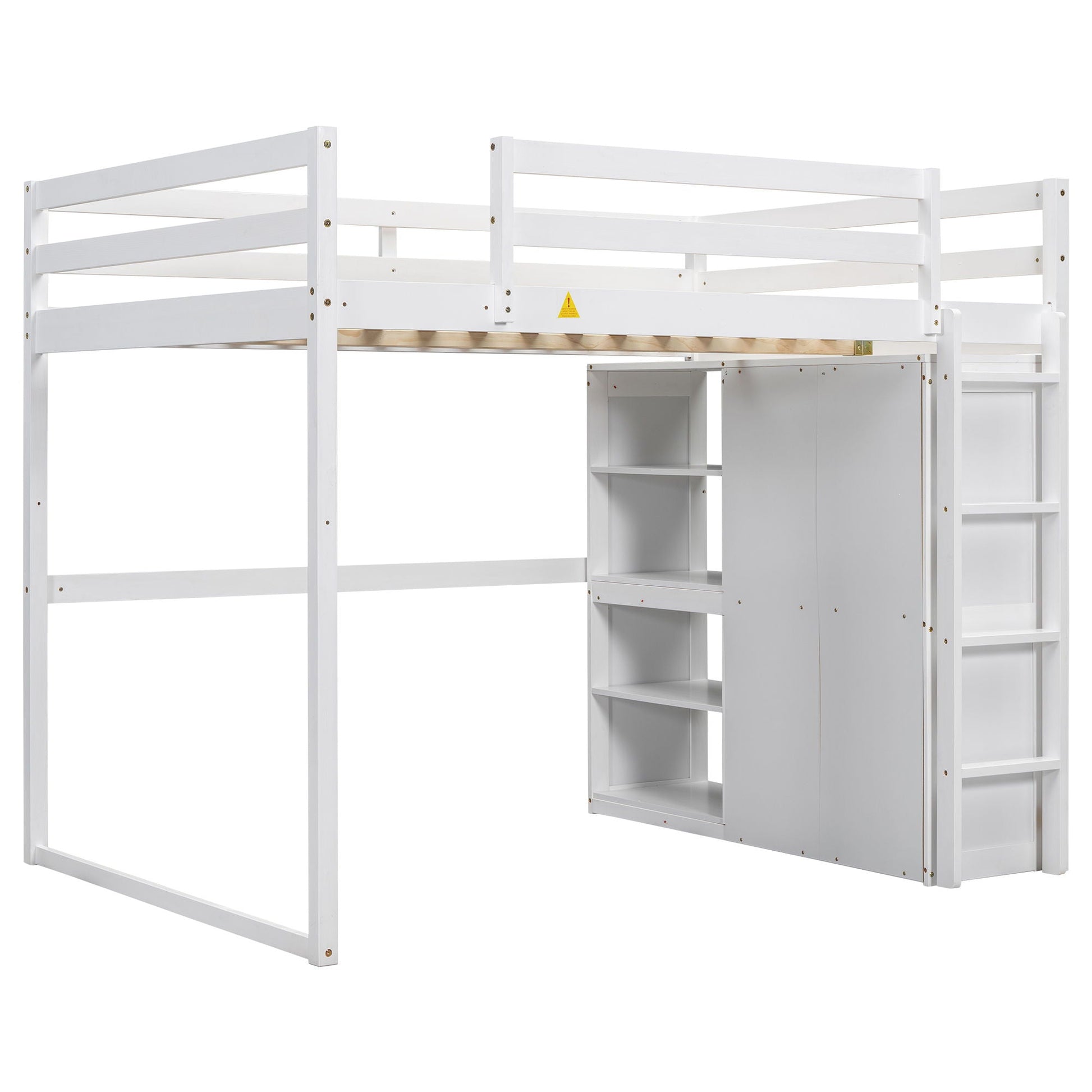 Loft bed with built-in wardrobe, storage shelves and LED light in white by HouseOfZazla on Tampa Home & Garden Store