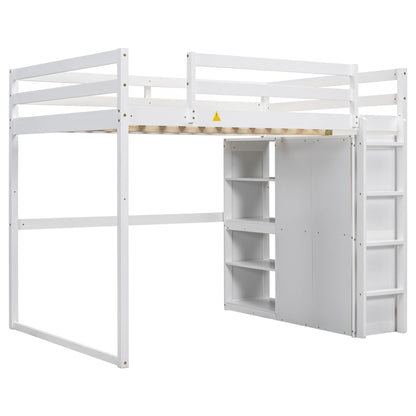 Loft bed with built-in wardrobe, storage shelves and LED light in white by HouseOfZazla on Tampa Home & Garden Store