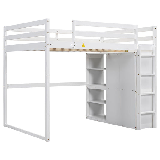 Loft bed with built-in wardrobe, storage shelves and LED light in white by HouseOfZazla on Tampa Home & Garden Store