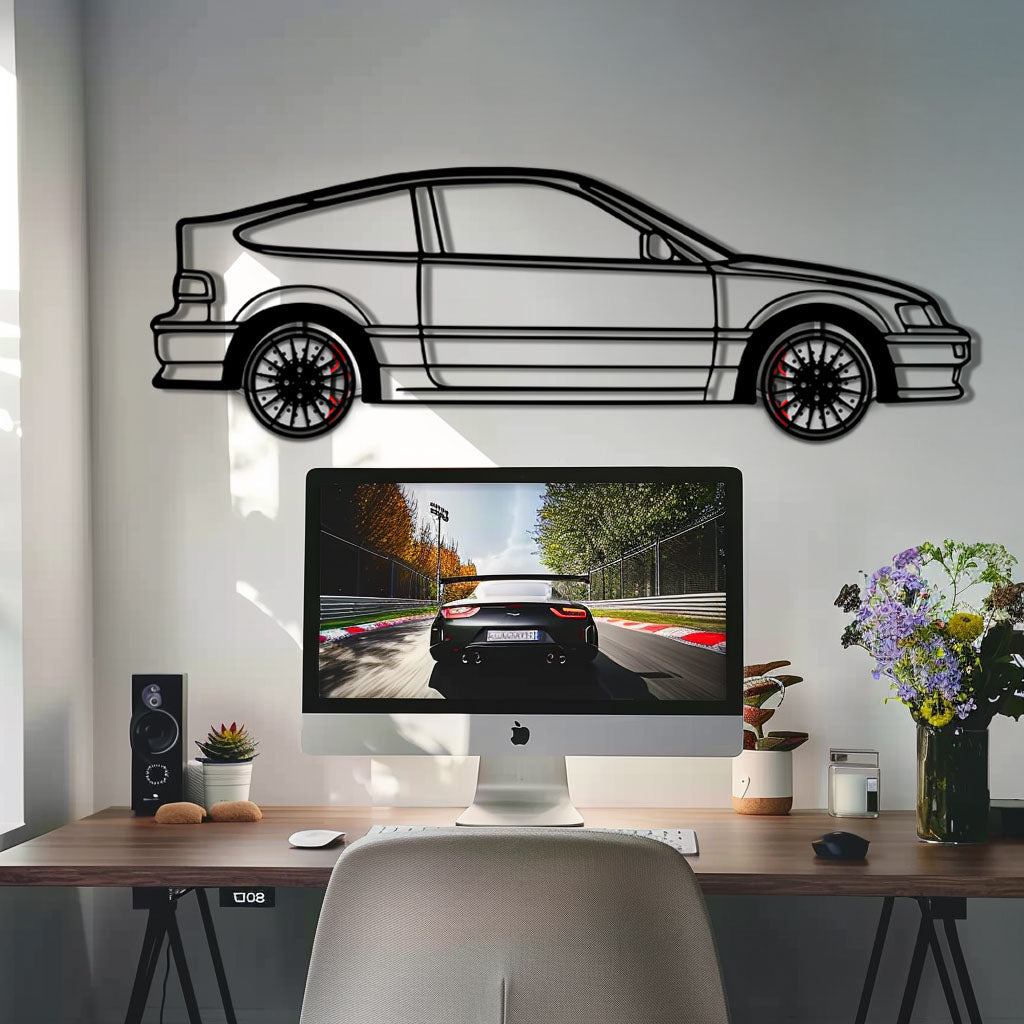 1990 Honda CRX Metal Car Wall Art with Rotating Wheels - JDM Classic Silhouette - Interactive Automotive Wall Decor - KAFMEKA144 - Tampa Home & Garden Store
