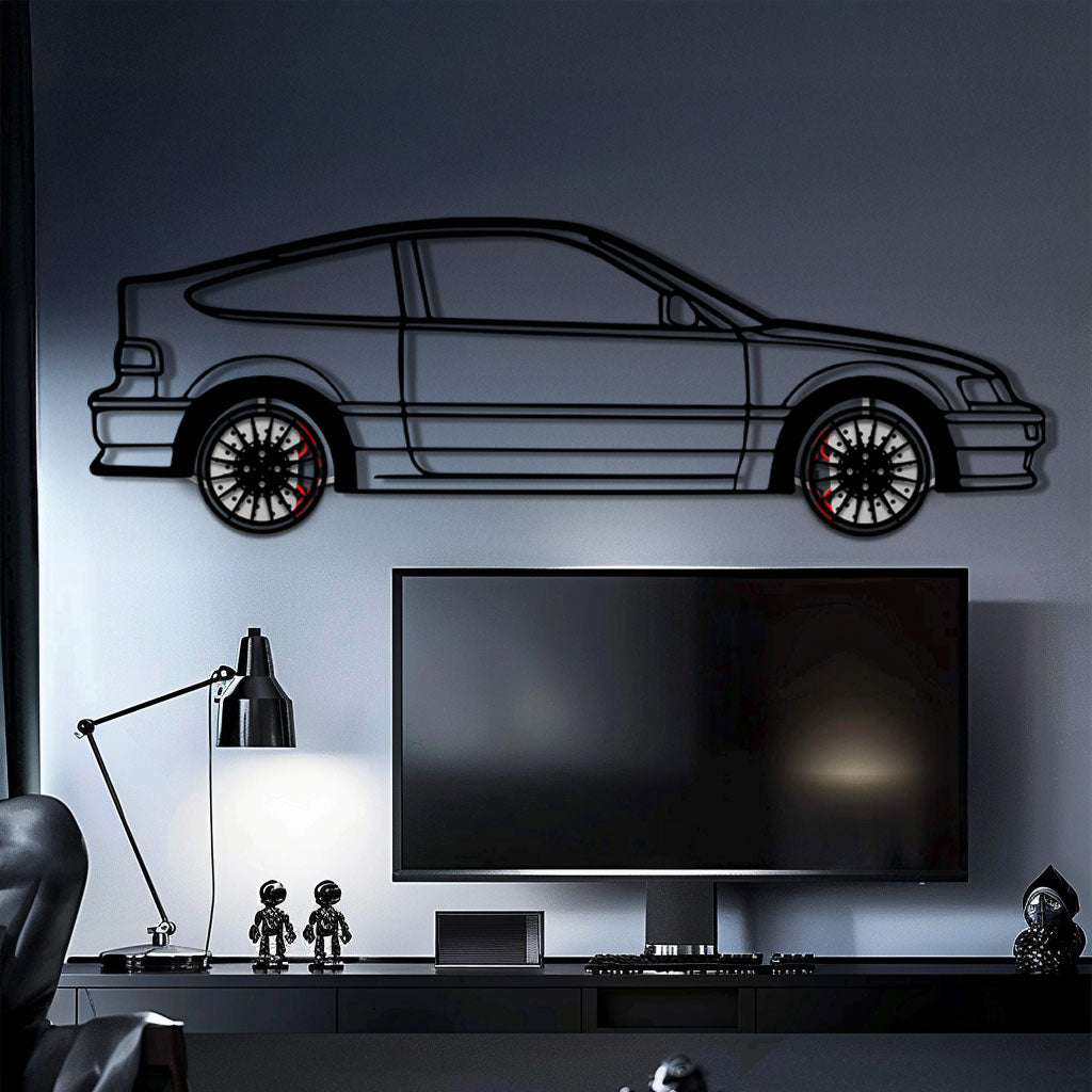 1990 Honda CRX Metal Car Wall Art with Rotating Wheels - JDM Classic Silhouette - Interactive Automotive Wall Decor - KAFMEKA144 - Tampa Home & Garden Store