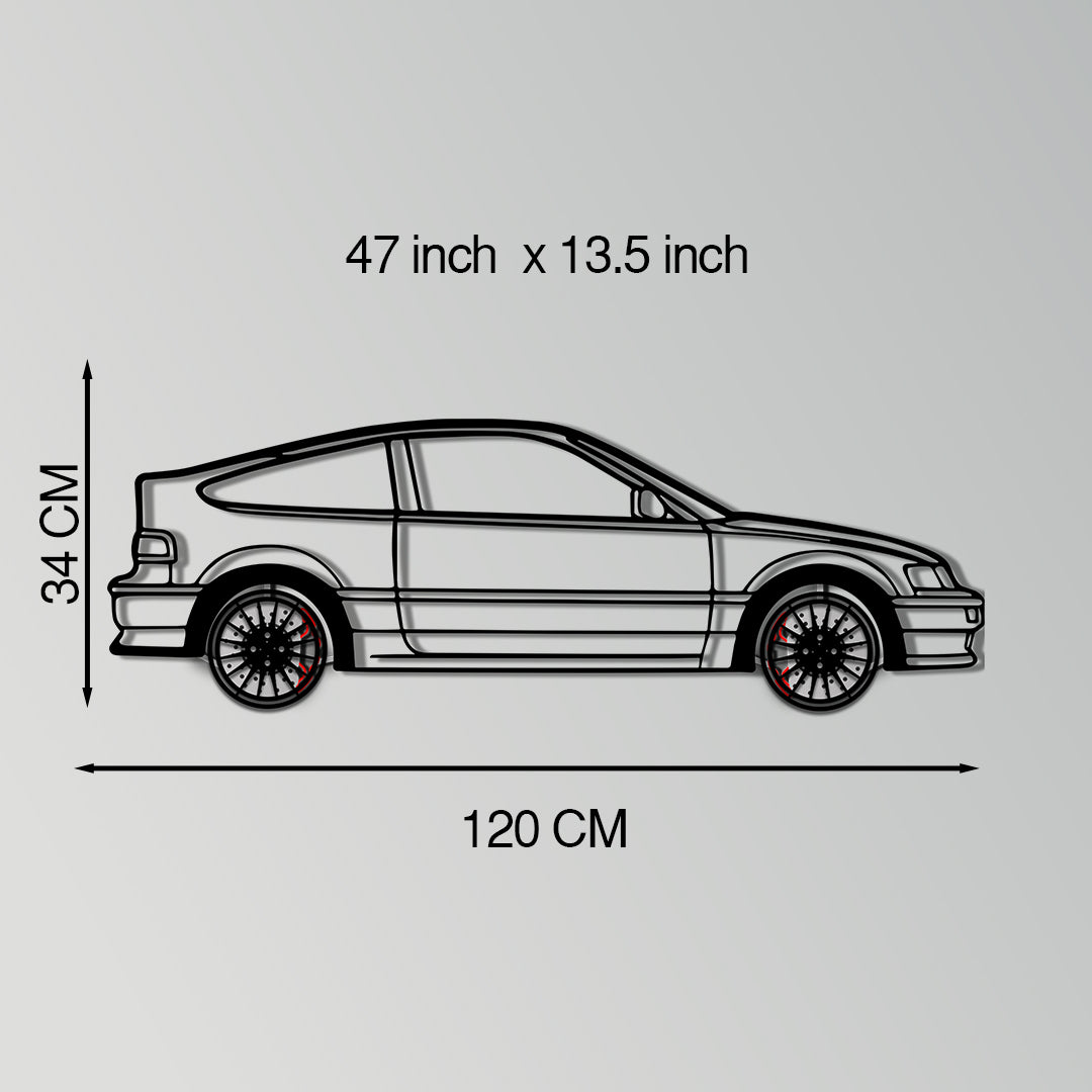 1990 Honda CRX Metal Car Wall Art with Rotating Wheels - JDM Classic Silhouette - Interactive Automotive Wall Decor - KAFMEKA144 - Tampa Home & Garden Store