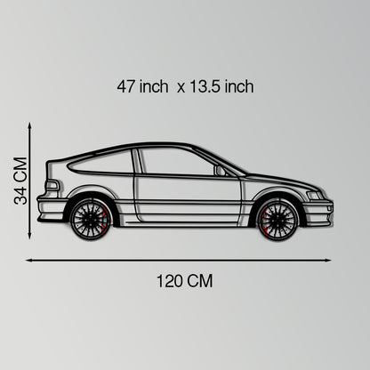 1990 Honda CRX Metal Car Wall Art with Rotating Wheels - JDM Classic Silhouette - Interactive Automotive Wall Decor - KAFMEKA144 - Tampa Home & Garden Store