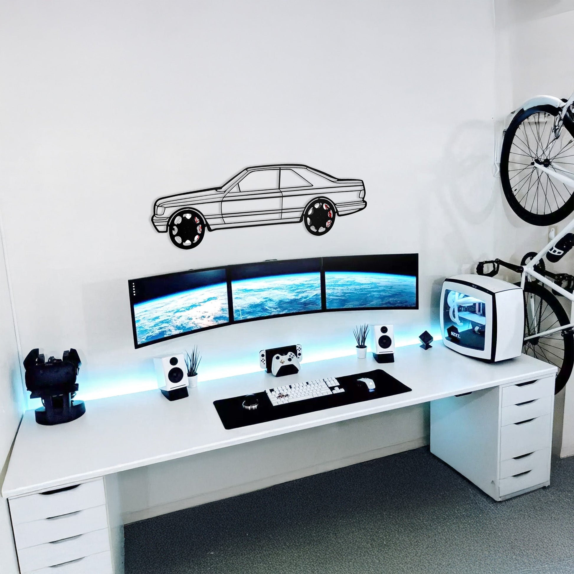 1990 Mercedes-Benz 500 SEC Wall Art – Steel Silhouette with Spinning Wheels-KAFMEKA032 - Tampa Home & Garden Store