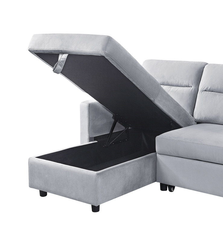 Ruby reversible sleeper sectional sofa with storage chaise and side pocket in light-gray on Tampa Home & Garden Store