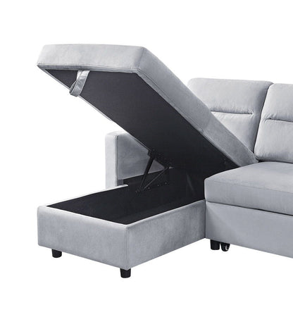Ruby reversible sleeper sectional sofa with storage chaise and side pocket in light-gray on Tampa Home & Garden Store