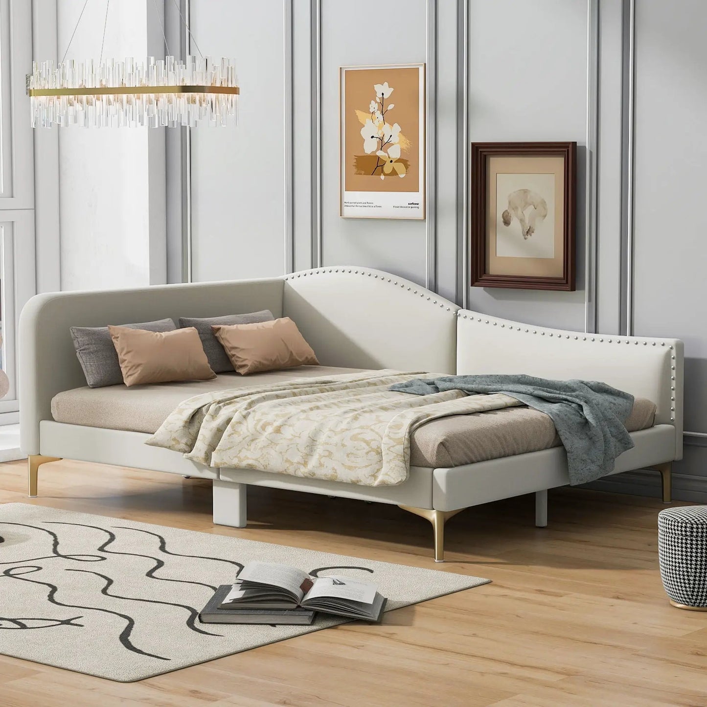 Upholstered Daybed with Headboard and Armrest