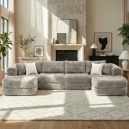 Modular Sectional Sofa with 2 Movable Ottomans