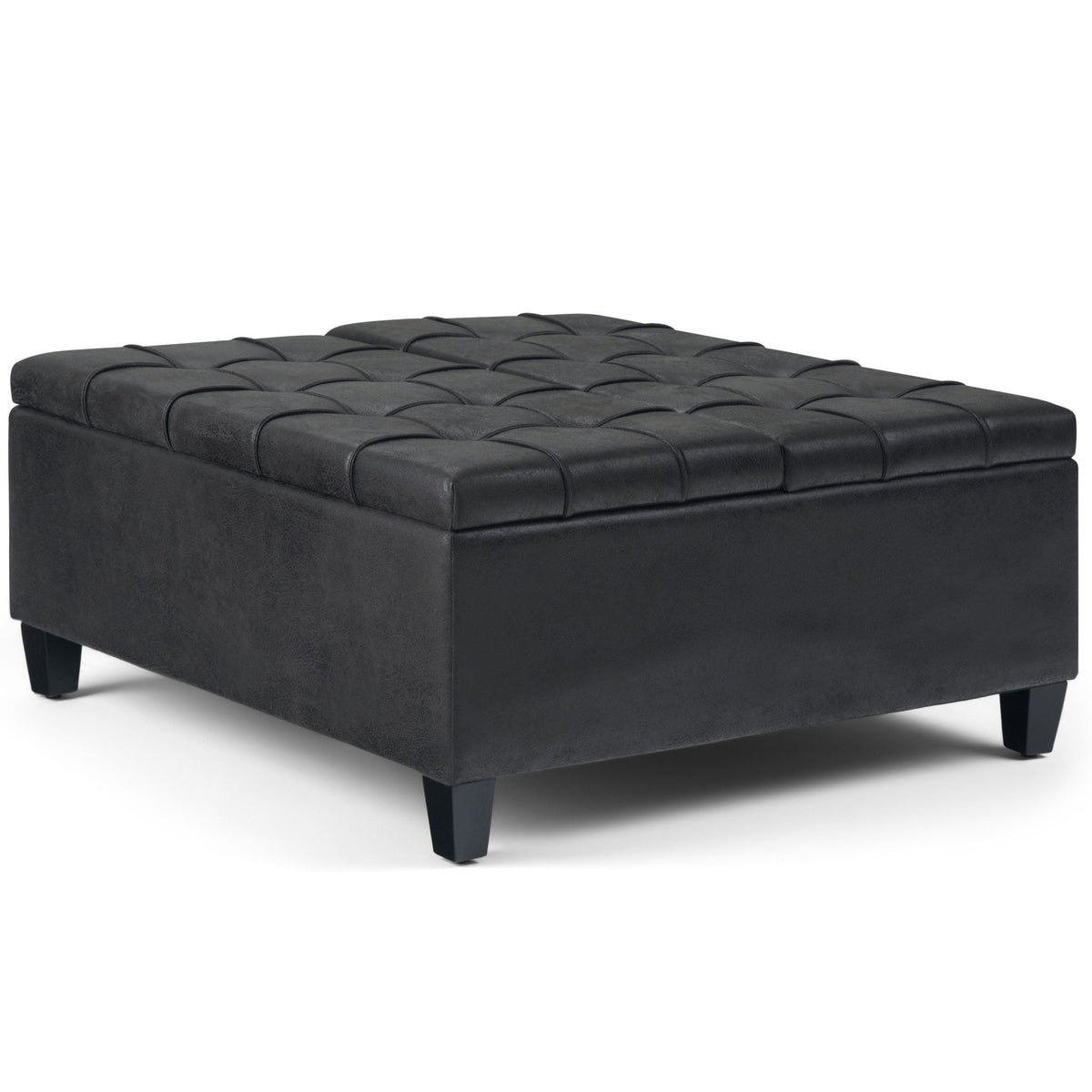 Harrison Tufted Lift Top and Storage Ottoman, black faux leather by HouseOfZazla on Tampa Home & Garden Store