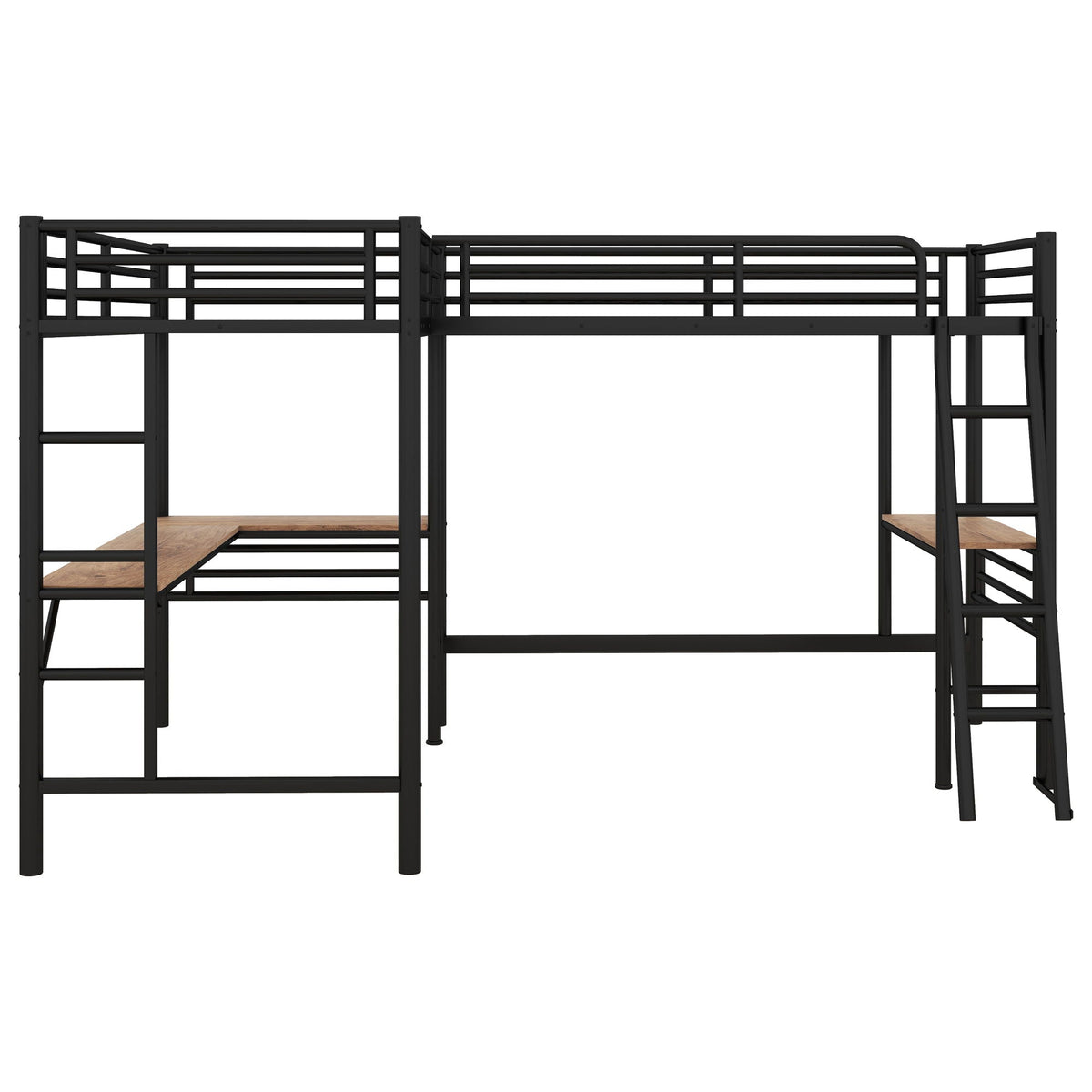Twin loft bed with 2 built-in desks in black Mission style metal frame by HouseOfZazla on Tampa Home & Garden Store