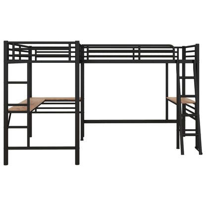 Twin loft bed with 2 built-in desks in black Mission style metal frame by HouseOfZazla on Tampa Home & Garden Store