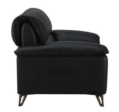 Black top-grain leather arm chair with plush cushions, curved back, metal legs HouseOfZazla on Tampa Home & Garden Store