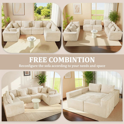 Modular U-shaped sofa with reversible cream corduroy upholstery by Unique Piece Furniture on Tampa Home & Garden Store