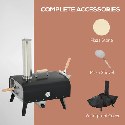 Outsunny outdoor pizza oven with 12in rotating stone and foldable legs black metal body on Tampa Home & Garden Store