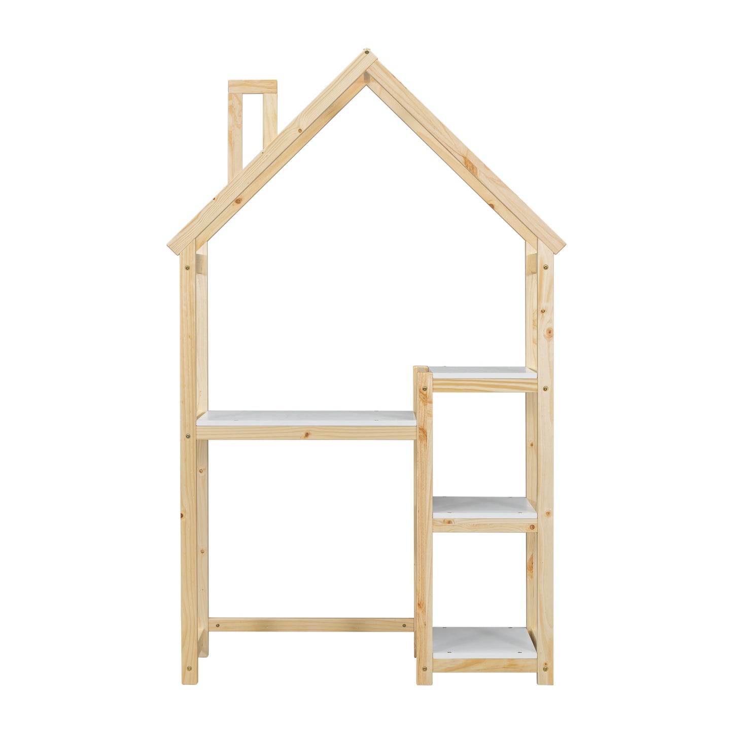 House-shaped Wooden writing Desk Kids study Table Bookshelf & Toy Storage Natural - Tampa Home & Garden Store