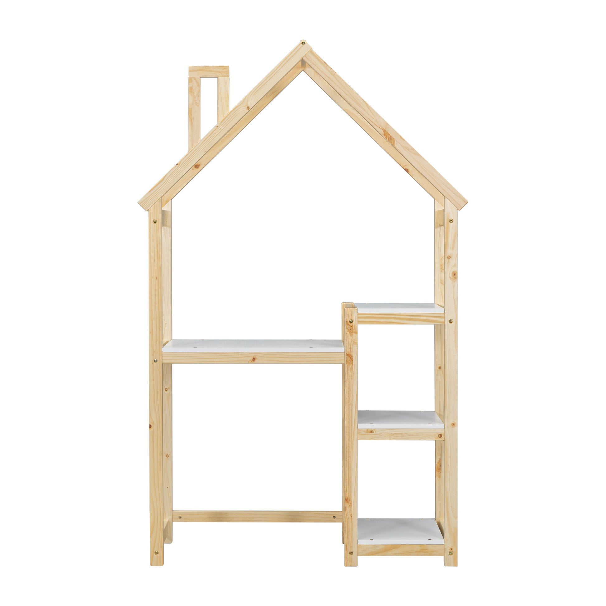 House-shaped Wooden writing Desk Kids study Table Bookshelf & Toy Storage Natural - Tampa Home & Garden Store