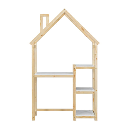 House-shaped Wooden writing Desk Kids study Table Bookshelf & Toy Storage Natural - Tampa Home & Garden Store