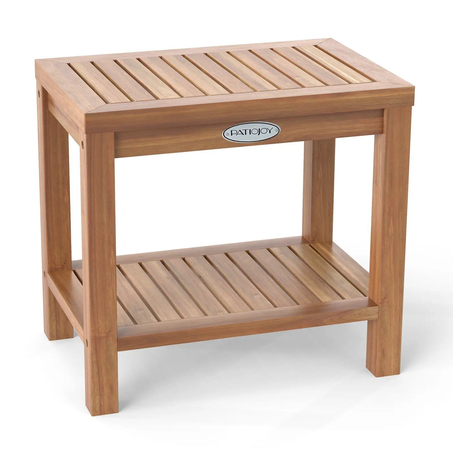19 Inch Teak Wood Shower Bench With Storage Shelf