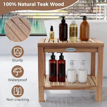 19 Inch Teak Wood Shower Bench With Storage Shelf