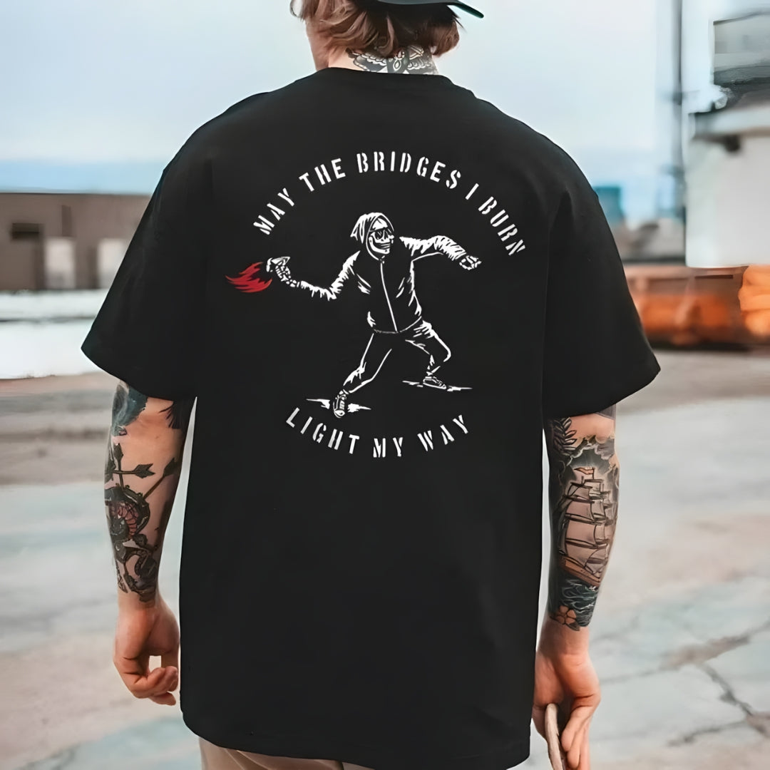 Style and Fashion Graphic Cotton T-shirt, black tee with white back graphic and red flame on Tampa Home & Garden Store