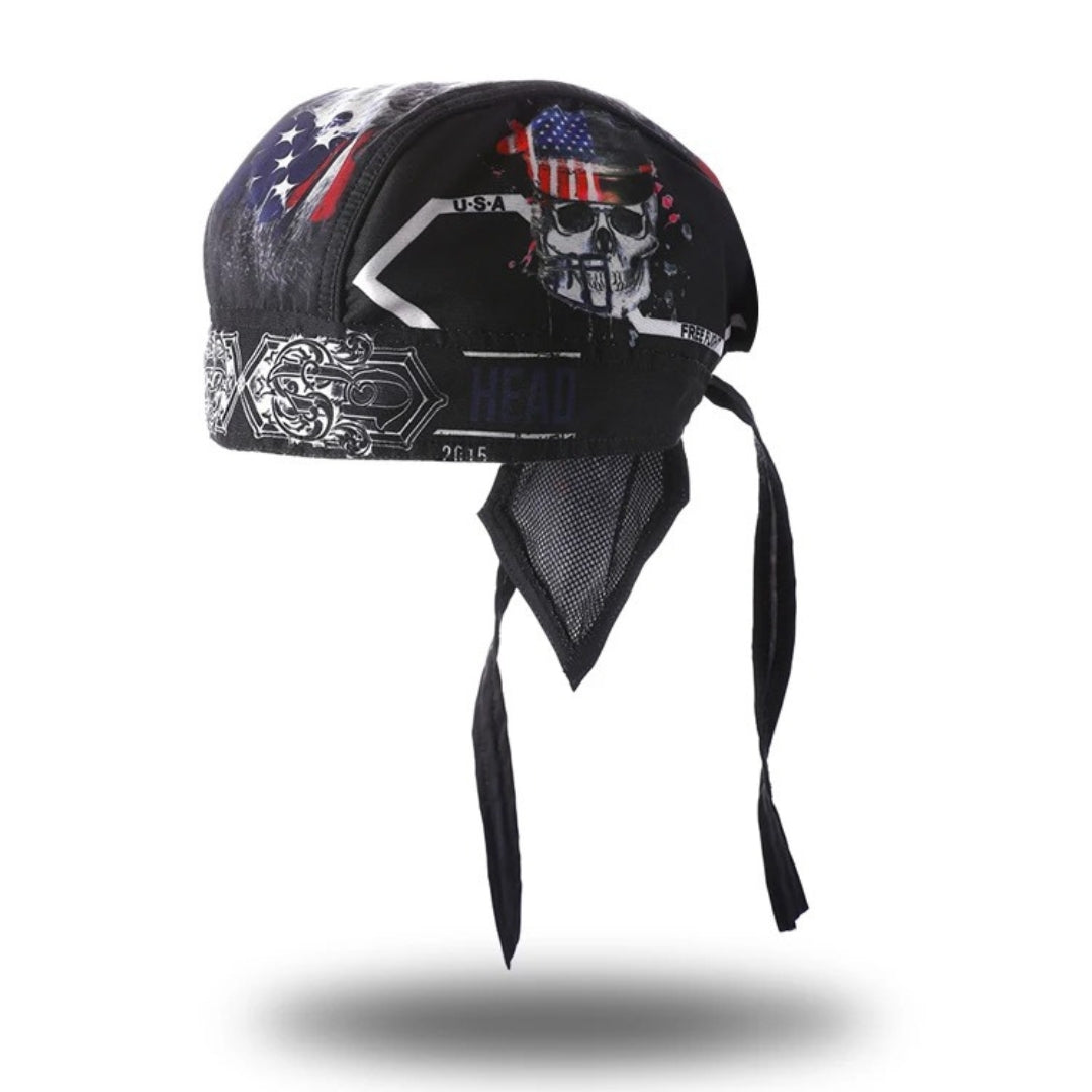 Motorcycle helmet balaclava BikerZoneZ, black with skull graphic, mesh back on Tampa Home & Garden Store