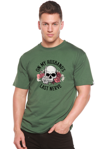 On My Husbands Last Nerve graphic tee in green with skull and floral circle design on Tampa Home & Garden Store