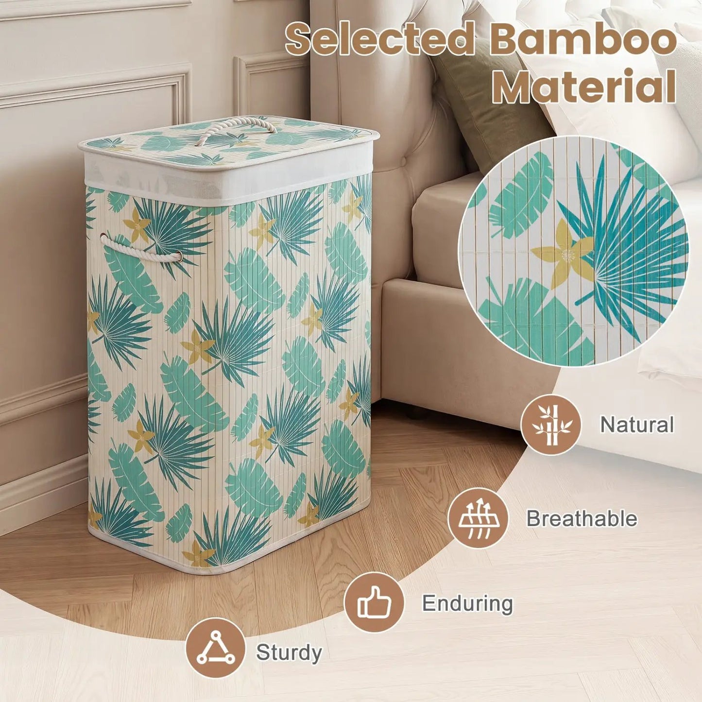 Bamboo Laundry Hamper with Liner, 19 Gallon