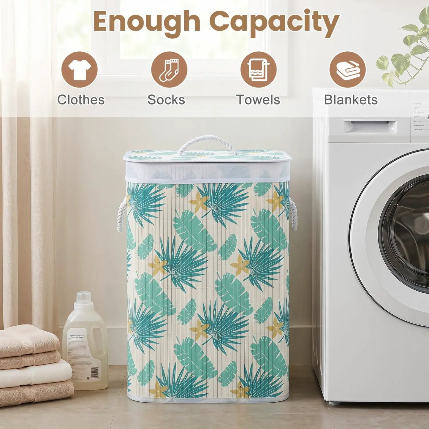 Bamboo Laundry Hamper with Liner, 19 Gallon