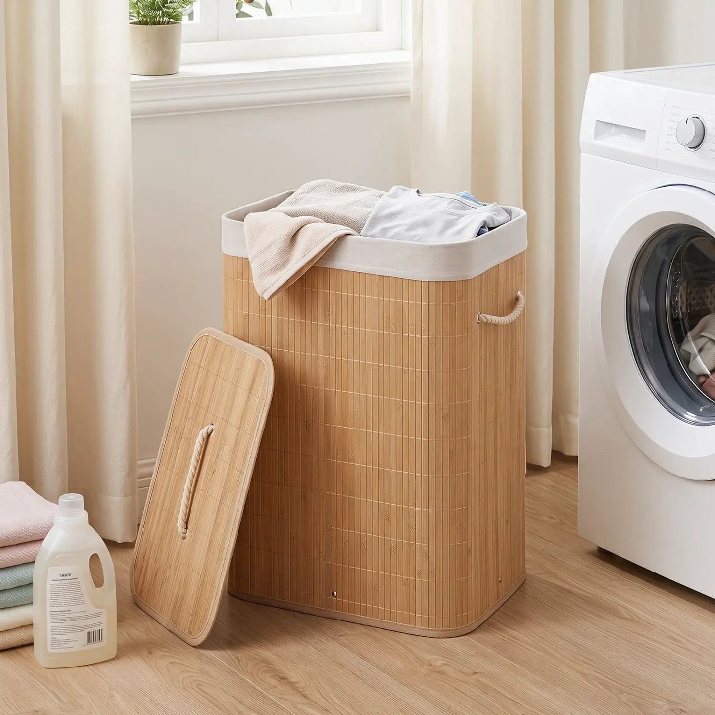 Bamboo Laundry Hamper with Liner, 19 Gallon