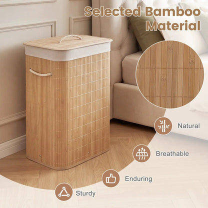 Bamboo Laundry Hamper with Liner, 19 Gallon