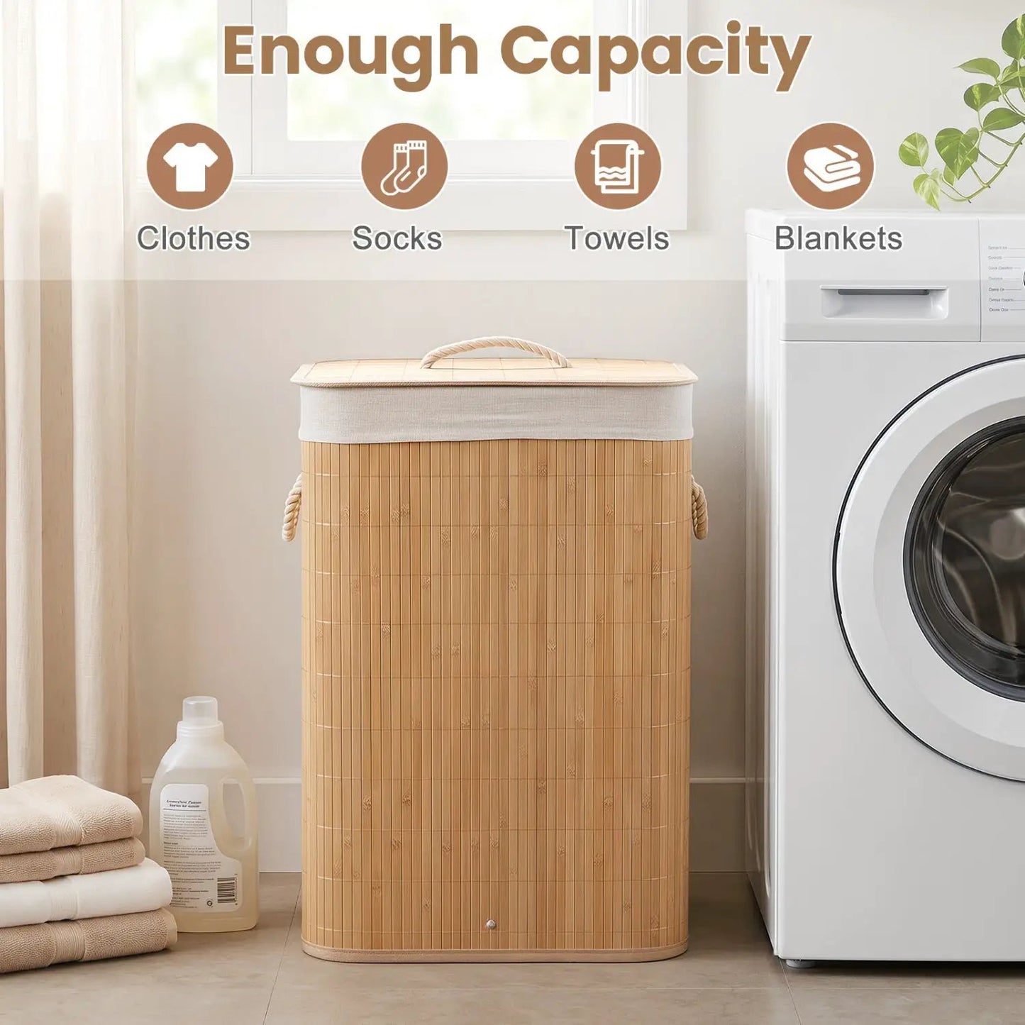 Bamboo Laundry Hamper with Liner, 19 Gallon