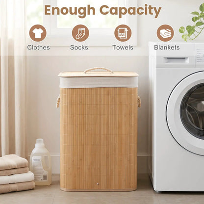 Bamboo Laundry Hamper with Liner, 19 Gallon
