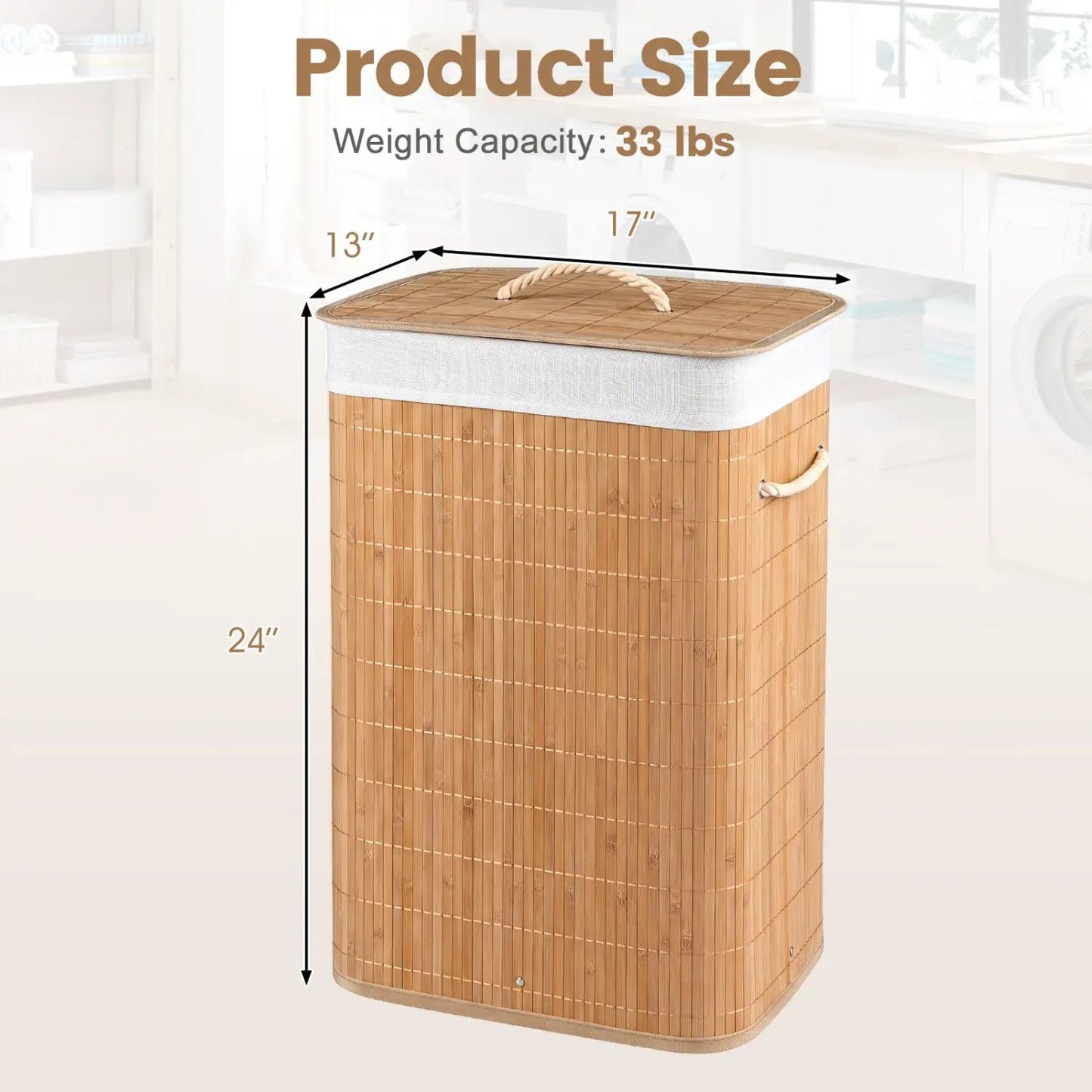 Bamboo Laundry Hamper with Liner, 19 Gallon