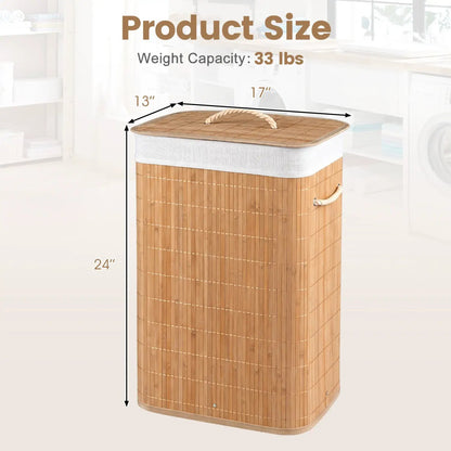 Bamboo Laundry Hamper with Liner, 19 Gallon