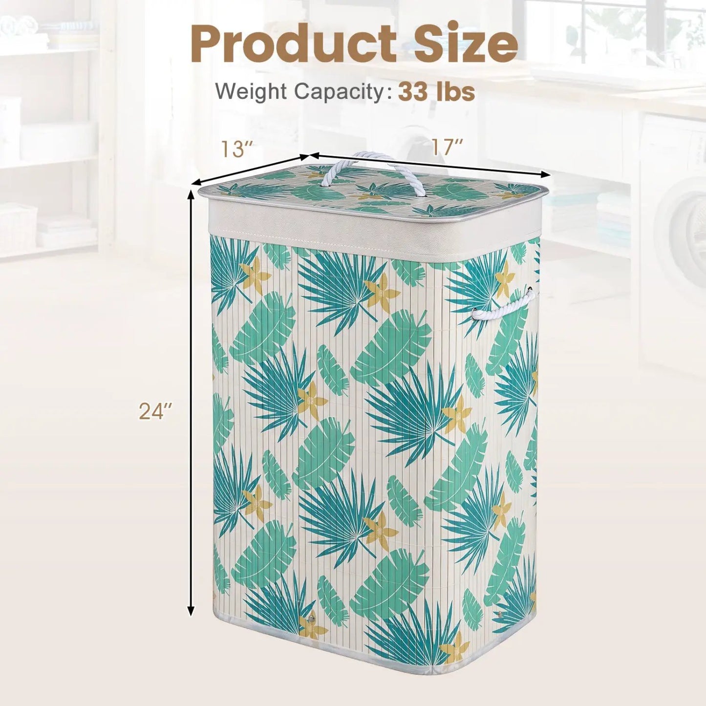 Bamboo Laundry Hamper with Liner, 19 Gallon