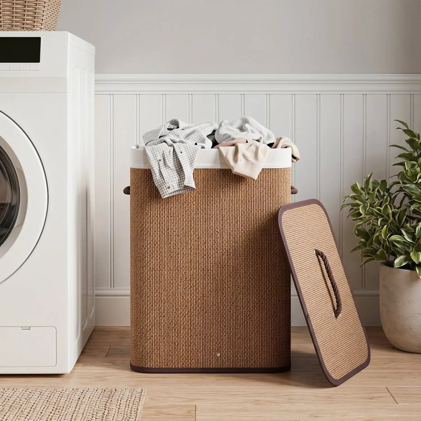 Large Bamboo Laundry Hamper with Removable Liner