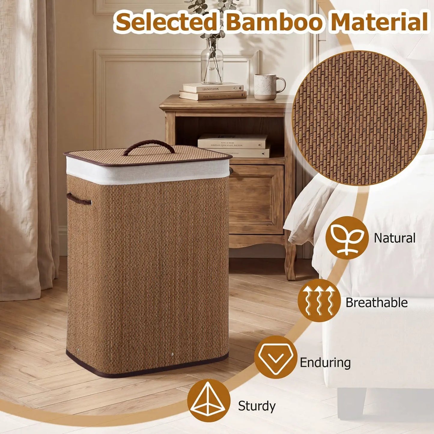 Large Bamboo Laundry Hamper with Removable Liner