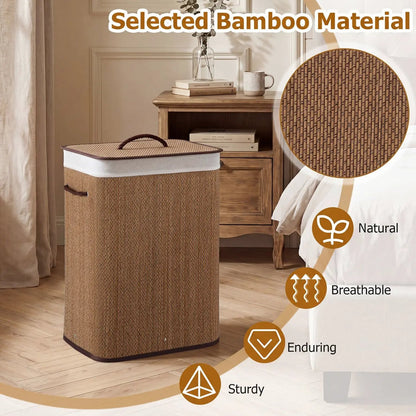 Large Bamboo Laundry Hamper with Removable Liner