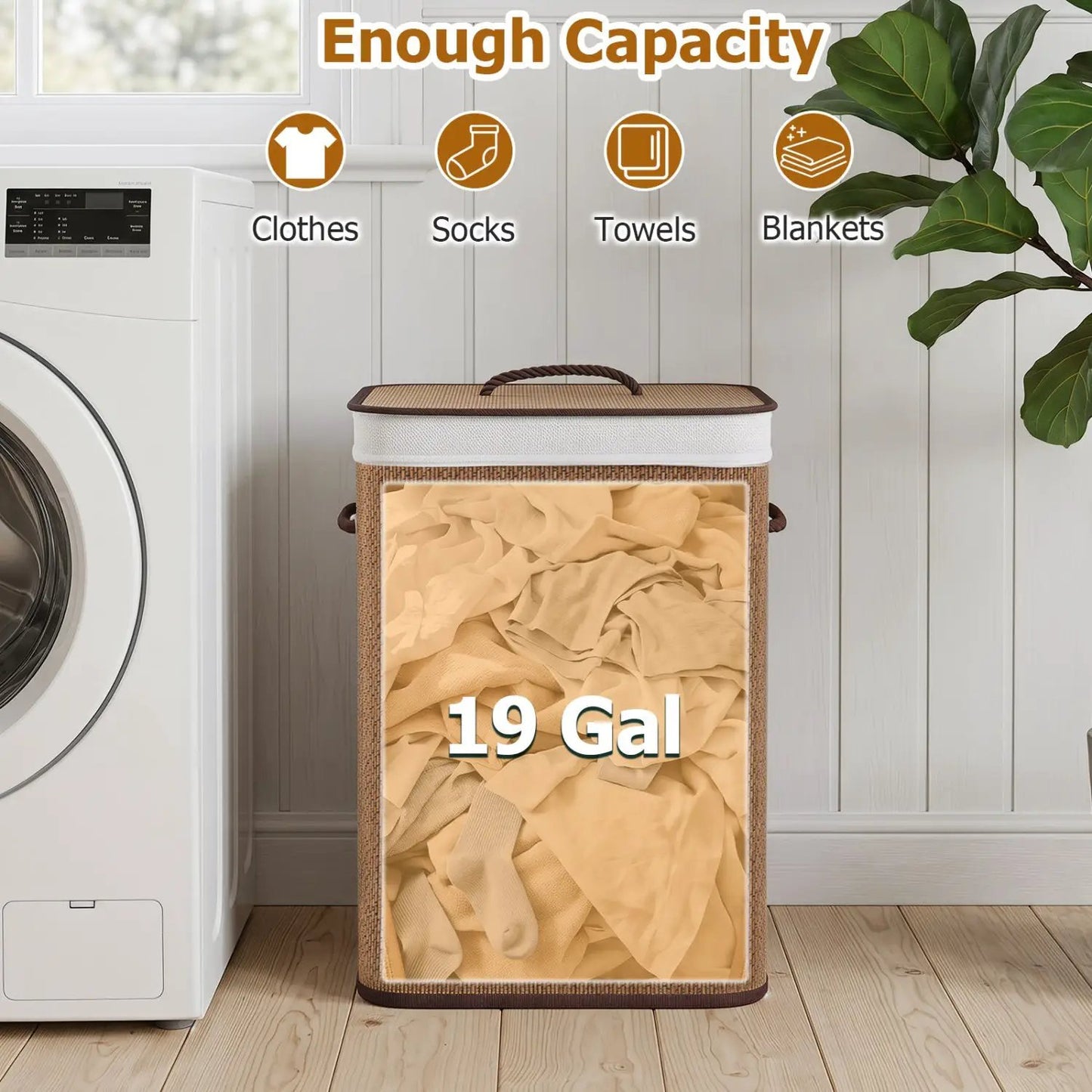 Large Bamboo Laundry Hamper with Removable Liner