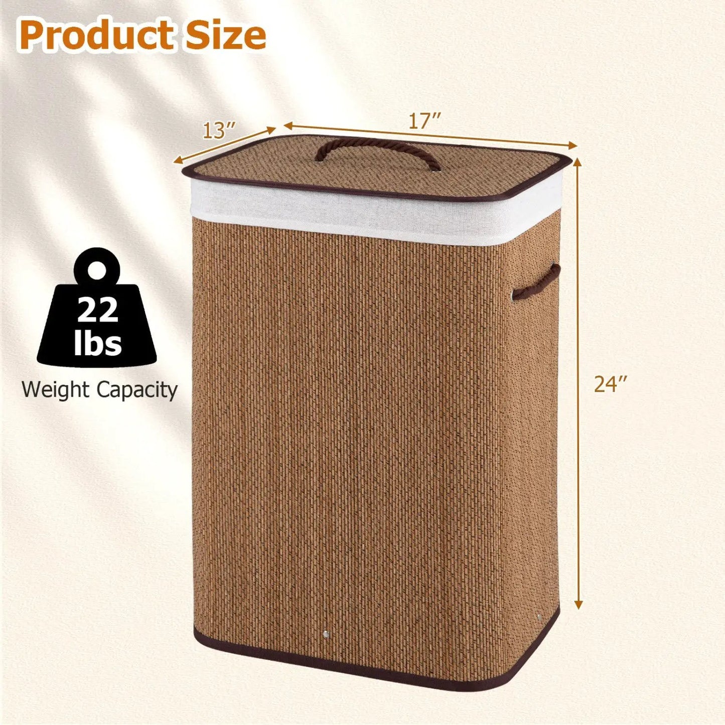 Large Bamboo Laundry Hamper with Removable Liner