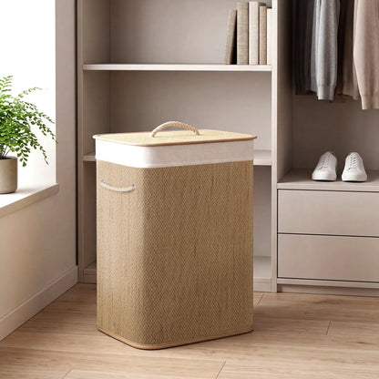 Large Bamboo Laundry Hamper with Removable Liner