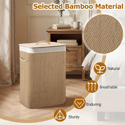 Large Bamboo Laundry Hamper with Removable Liner
