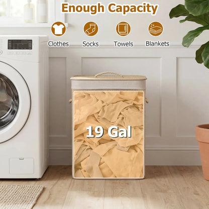 Large Bamboo Laundry Hamper with Removable Liner