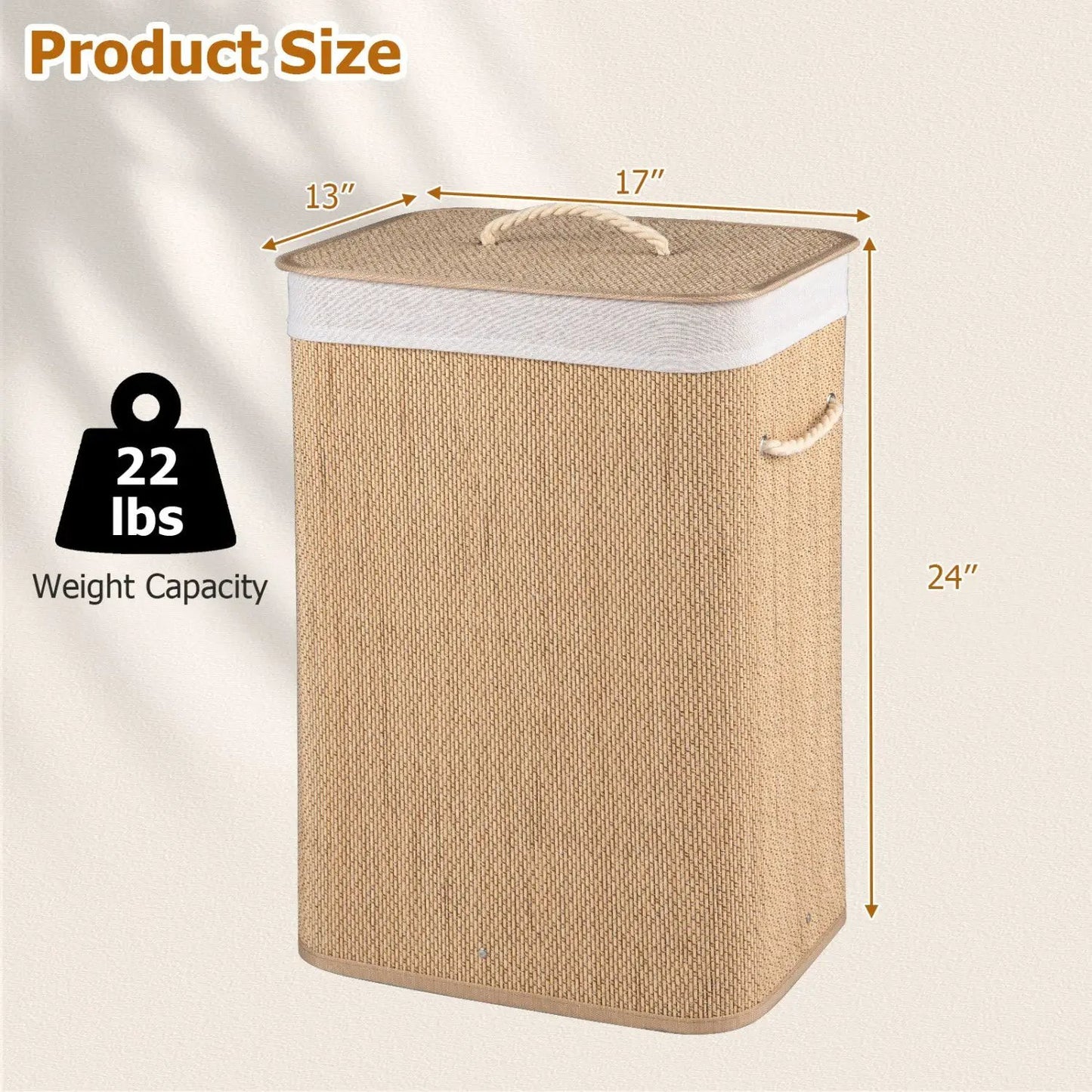 Large Bamboo Laundry Hamper with Removable Liner