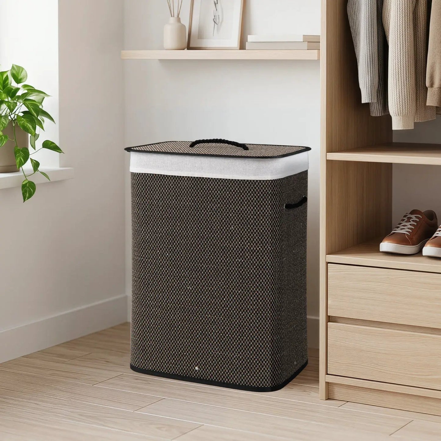 Large Bamboo Laundry Hamper with Removable Liner
