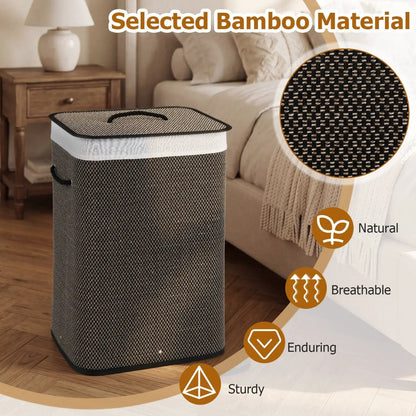 Large Bamboo Laundry Hamper with Removable Liner