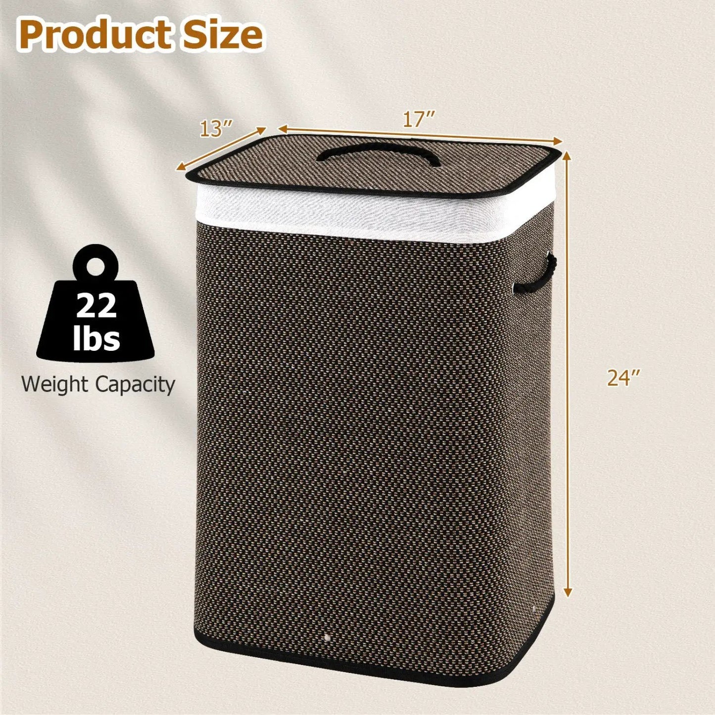 Large Bamboo Laundry Hamper with Removable Liner